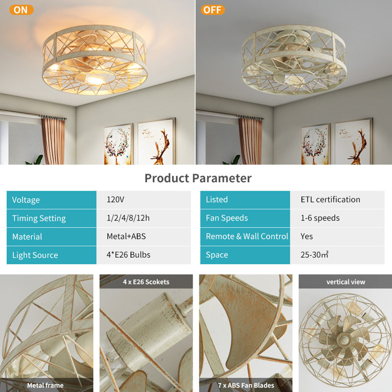 Ophelia & Co. Ramseur 19.7in White Gold Ceiling Fan with Remote Control